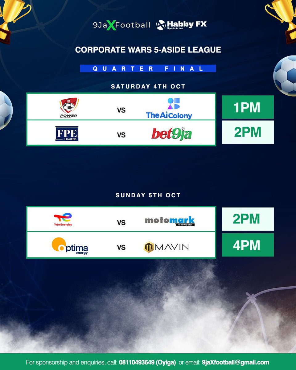 The cruise don end, the real football don start.  Quarter-finals week 🔥 
Predict this match👇🏽

#habbyfx5aside