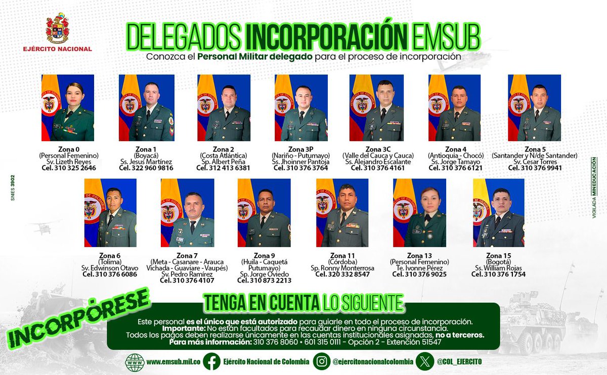 COL_EJERCITO's tweet photo. ¡Atención! Se encuentran abiertas las inscripciones para la convocatoria del Curso de Suboficial Administrativo.
Ingrese a la página de nuestra Escuela Militar de Suboficiales Sargento Inocencio Chincá —> contacto en el 310 376 51 81 – 601 315 01 11  y consulte las más de 20 especialidades convocadas y los requisitos.
Incorpórese al Ejército