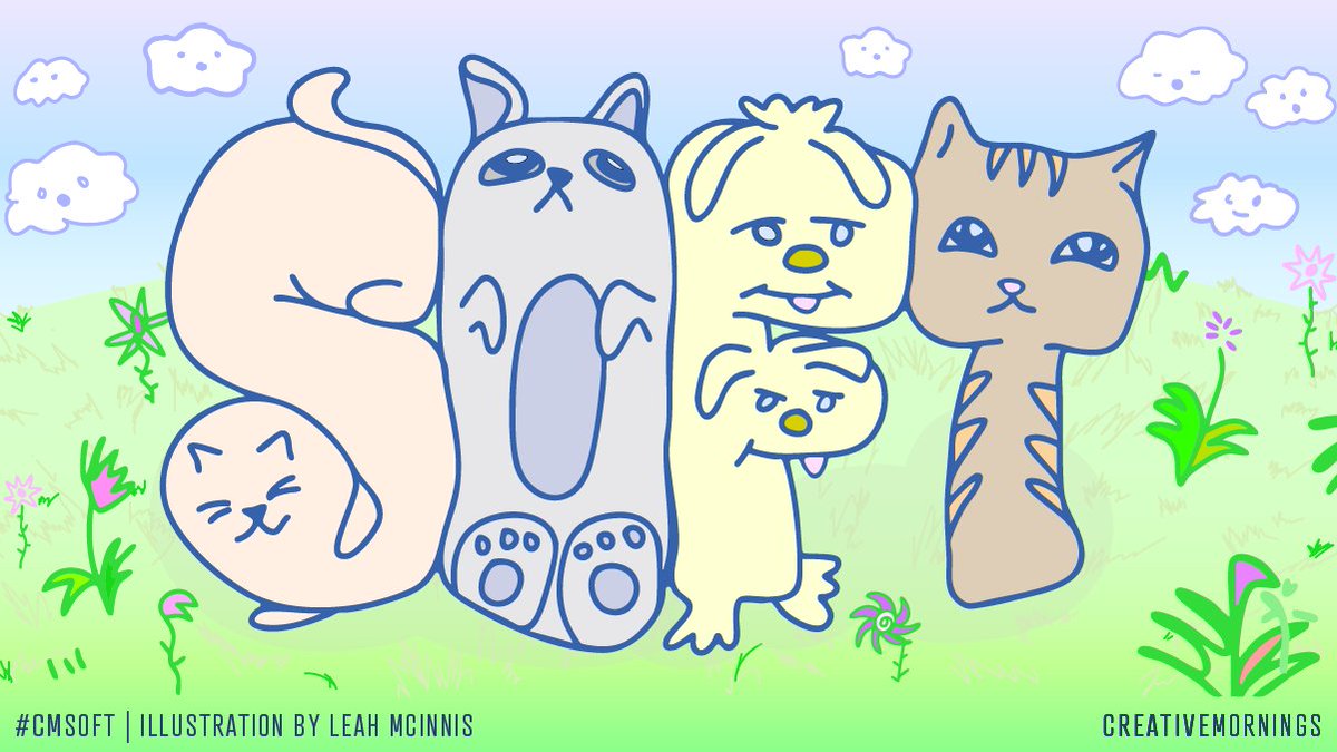 🌟 El tema del mes es SOFT.😺✨ Fue elegido por nuestro capítulo de Victoria en Columbia Británica, Canadá e ilustrado por Leah McInnis.✨

creativemornings.com/blog/october-t…
#CMSoft #CMGDL #CreativeMornings