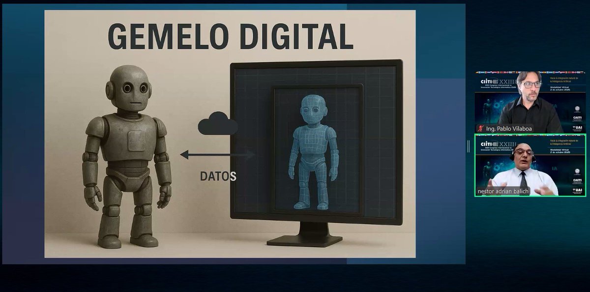 "Un gemelo digital es una representación virtual dinámica de un objeto o sistema físico. Está conectado en tiempo real a su equivalente físico", <a href="/nestorbalich/">nestorbalich</a> en el #CIITI #robotica