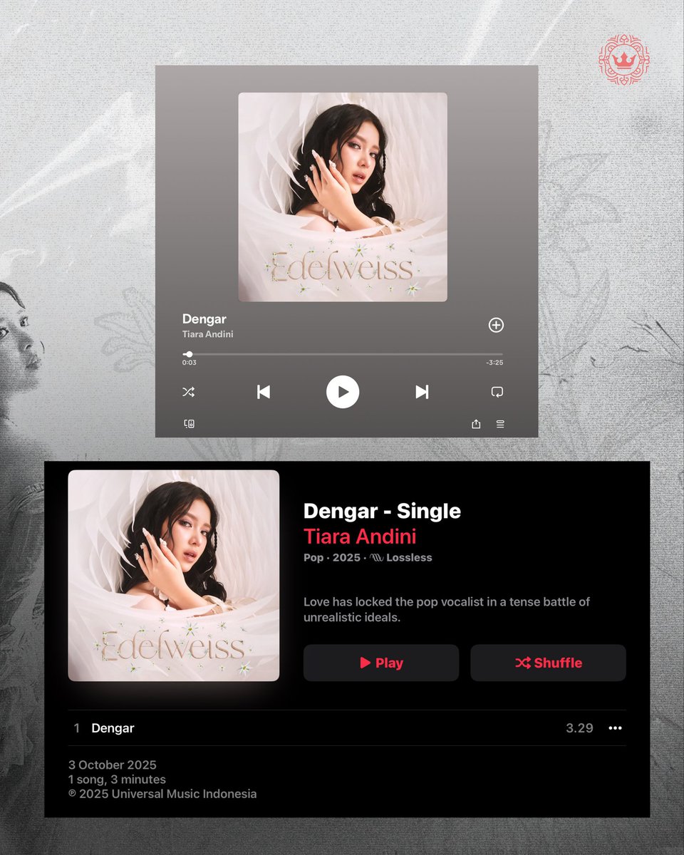 Dengar is Out Now!♡ 𓂃 ࣪˖ ִֶָ𐀔

Dengar, Track ke-3 di Edelweiss akhirnya sudah bisa di Dengar di platform musik kesayangan kalian 🤍! 

#Tiara #TiaraAndini #Mootiara #TiaraAndFriends #Dengar #Edelweiss 

youtube.com/watch?v=te3kU6…