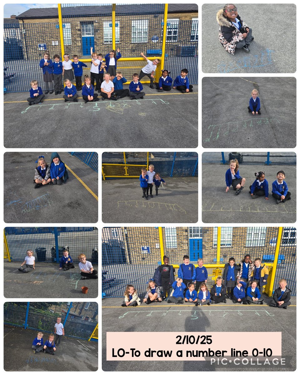 stjosephskly's tweet photo. Maths outside for Year 1 today! We used chalk to make our own number lines and focused on writing our numbers the right way round. #SJKmaths #Year1 #Elderclass #WillowClass https://t.co/vTi2FPnnLD