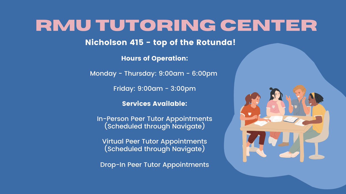 RMUCommMajors's tweet photo. STRESSED ABOUT MIDTERMS?

Follow these tips for proven student success!
- Find your ideal study environment
- Get lots of sleep and eat nutritious meals
- Seek help when needed - Tutors are always available to help at the RMU Tutoring Center

https://t.co/Fnmtmgp1AH https://t.co/KSMiTxJ29h