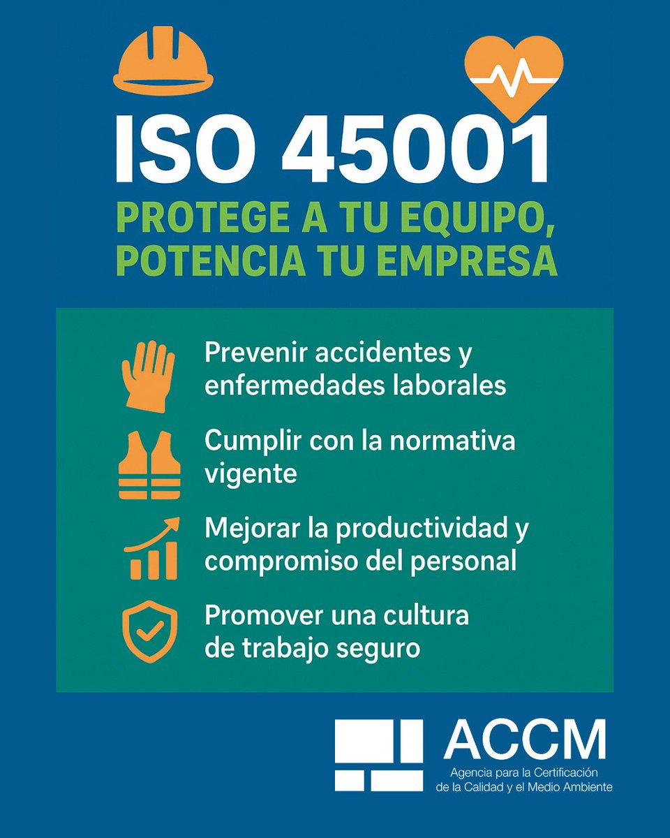 ▶️La ISO 45001 te ayuda a implementar un Sistema de Gestión de Seguridad y Salud en el Trabajo para:

✅ Prevenir accidentes 
✅ Cumplir con la normativa vigente
✅ Mejorar la productividad y compromiso del personal
✅ Promover una cultura de trabajo seguro

#ISO45001 #Seguridad
