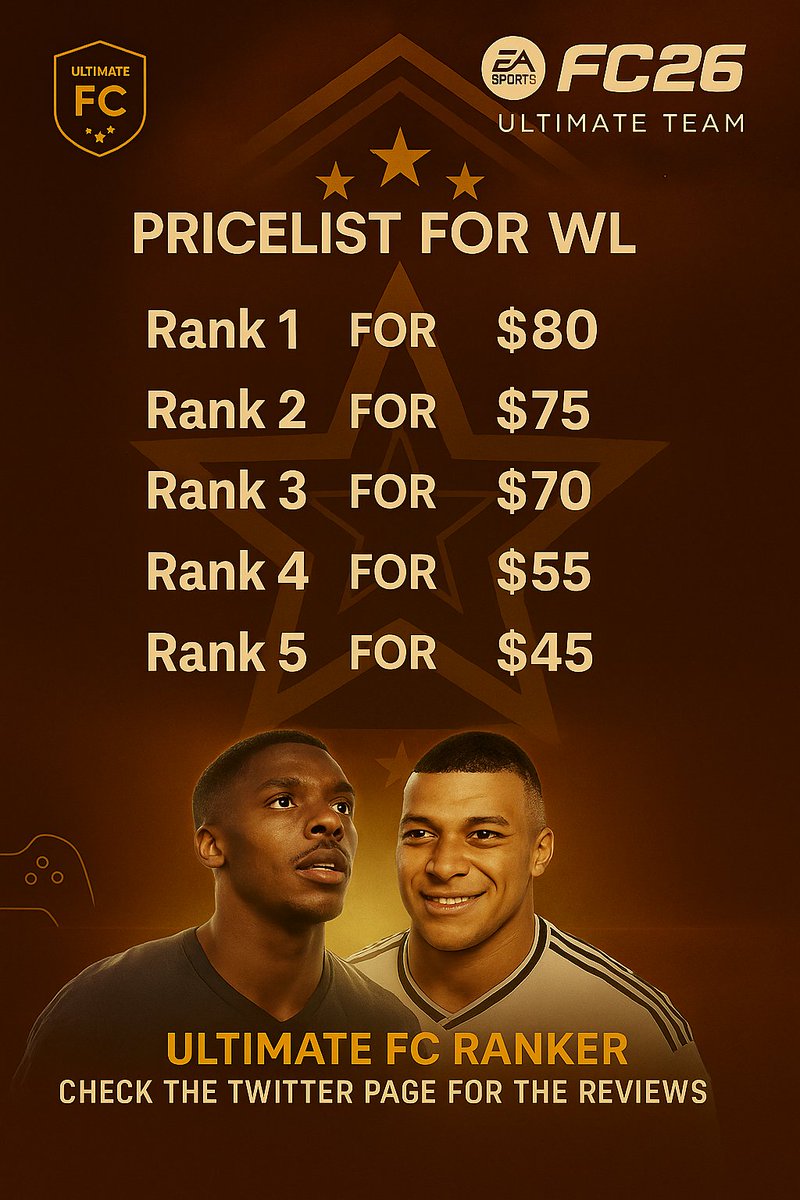 💥 We are BACK with Weekend League Services in FC26 💥Limited spots available  don’t miss out!

🚨Cornerstones Team 2 orders are open now! 🚨
🔥 Cheapest Price Guaranteed! 🔥
⚡ Played by Pros
⚡ 100% Safe &amp; Reliable
⚡ Check our pinned tweet for real customer feedback!
📩 DM now