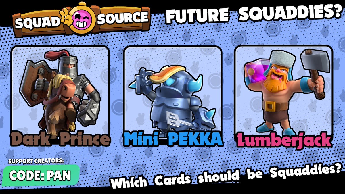 Do you want more Clash Royale themed Squaddies in Squad Busters? 🧐

Of course you do! 😊

Out of these 3 Cards, which one do you think will fit the game the most as a Squaddie? 🤩

This is part 2 of our new series! 🔥