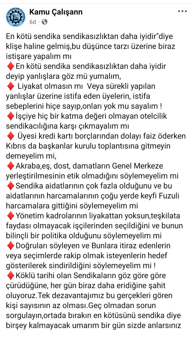 "En kötü sendika sendikasızlıktan daha iyidir" cümlesine bile layık değilsiniz, hiçbir üyeniz size hakkını helal etmiyor eğer tırnak kadar vijdanınız varsa biraz kendi muhasebenizi yapın 
Bu emeği bu kadar hiçe saymayın