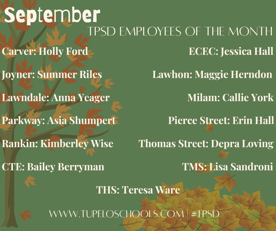 Congratulations to our #TPSD September Employees of the Month. We are so thankful for all they do.
