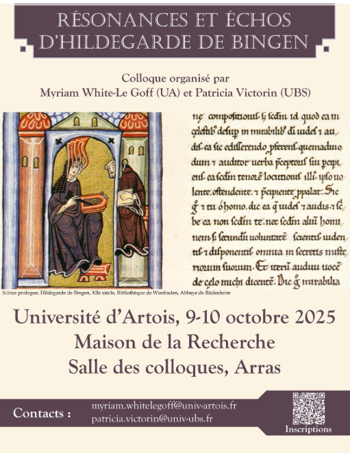 Colloque sur Hildegarde de Bingen organisé le 9-10 octobre à l'université d'Artois : <a href="/EugenieBastie/">Eugénie Bastié</a>, si vous ne savez pas quoi faire la semaine prochaine...
(en plus y a même une intervention sur les herbes : je suis sûr qu'on parlera de tisanes... !) 😉🤭