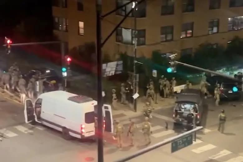JeremiahSaint's tweet photo. 300 ICE goons, some rappelling from Blackhawk helicopters, pulled all the residents of an apartment complex from their homes at 10 pm Monday night in Chicago. They broke down doors, smashed windows, ransacked homes, destroyed property, and confiscated electronics. https://t.co/bRfI7spKA8