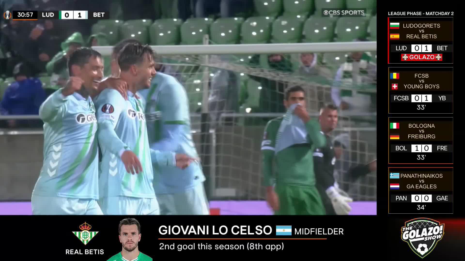 Giovani Lo Celso with a beauty 😮‍💨The Argentine curls it into the far corner to give Real Betis the lead over Ludogorets 🎯