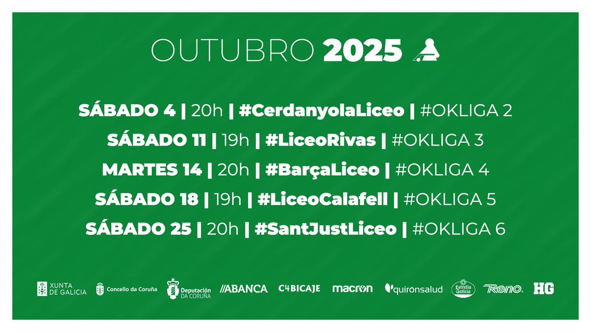 Así chega 𝗢𝗨𝗧𝗨𝗕𝗥𝗢!

Ata cinco xornadas de #OKLiga, dúas delas na casa. Apuntade: toca apoiar ós nosos!

🟢⚪️