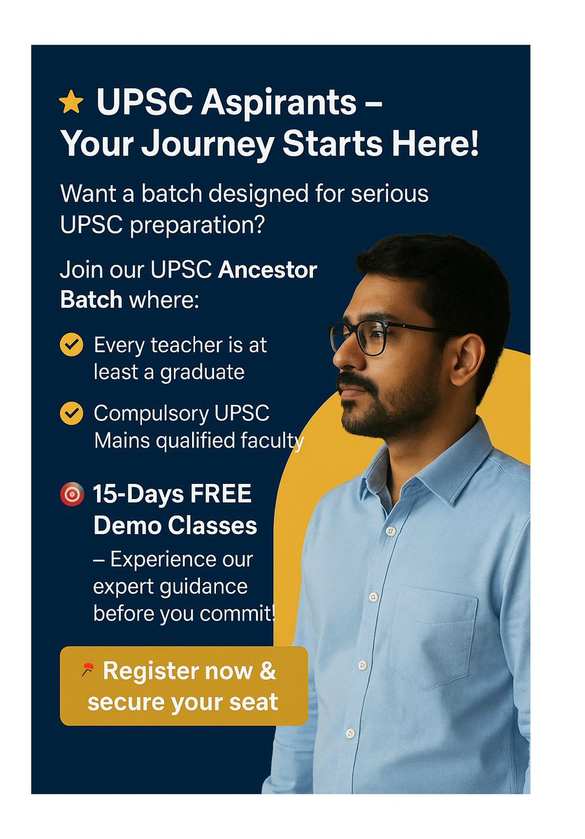 rajeshchand_01's tweet image. Join our UPSC Ancestor Batch where:
тЬЕ Compulsory UPSC Mains qualified faculty
ЁЯОп 15-Days FREE Demo Classes тАУ Experience our expert guidance before you commit!
ЁЯУМ Register now & secure your seat: eminent-ias.com/get-free-mock-тАж
#BestUPSCResult #UPSCTopper #TopperTips #BestCoaching