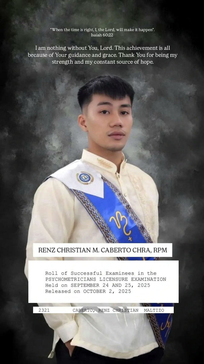 renzocxs's tweet photo. Renz Christian M. Caberto, CHRA, RPM β¨
I am nothing without You, Lord. This achievement is all because of Your guidance and grace. Thank You for being my strength and my constant source of hope.
Rpm mo na ako Lord β¨β€
#rmptwt https://t.co/c6224kXRsW