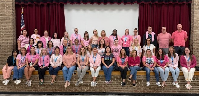 The staff at Crim Primary School wore pink to raise awareness and celebrate/honor those who battled and continue to battle breast cancer.  In this family, no one fights alone!