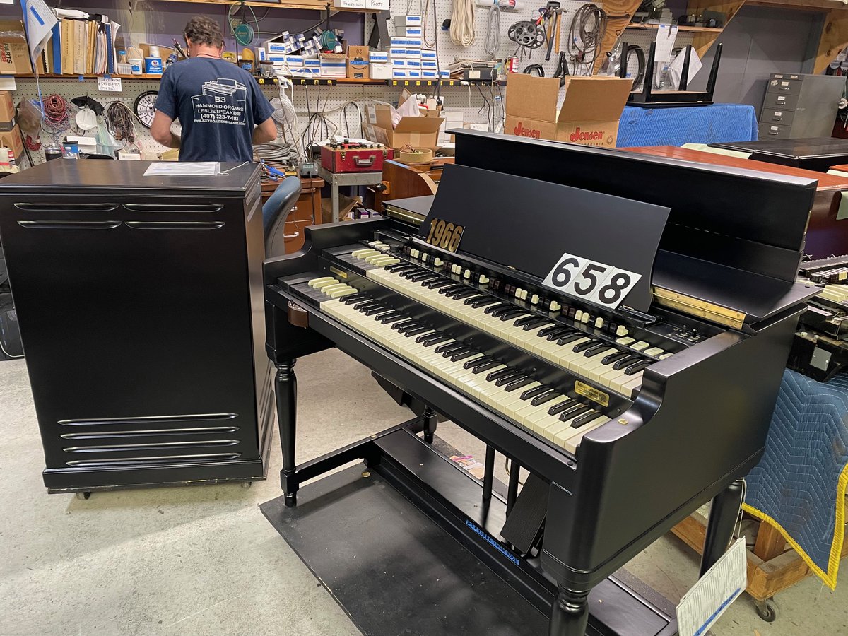 KeyboardExInt's tweet image. Our Ebony B3 is done, and the Leslie will be finished soon. Working hard on the B2/B3, recapping the generator, then restoring the other components. A video will be created once they are completed. Both are available for sale! KeyboardExchange.com