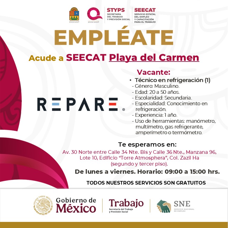 SNEQROO's tweet photo. ⚠️Atención🛑#PlayaDelCarmen, tenemos vacantes del #REPARE.
📍Av. 30 Norte entre Calle 34 Nte. Bis y Calle 36 Nte., Manzana 96, Lote 10, Edificio “Torre Atmosphera”, Col. Zazil Ha.
🗓 De lunes a viernes.⏰09:00 a.m. a 15:00 p.m. 
¡Te esperamos!

#QuintanaRoo #UnidosParaTransformar https://t.co/g2z5CFT5IN