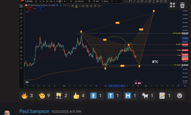 paulsampson0x's tweet photo. As soon as we got that rejection at $118k area .. I was hunting this Harmonic... now to see if she takes us to $130k + on #bitcoin https://t.co/elWARYLfbd