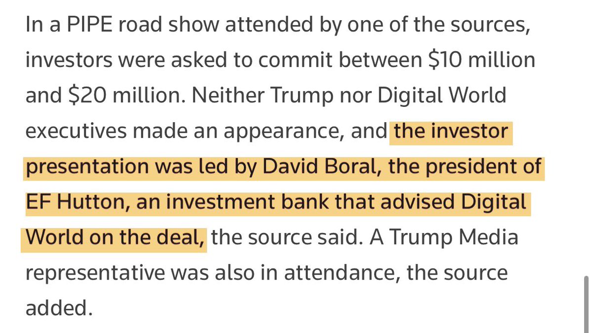 Spac__Trader's tweet photo. $BCAR $BCARW David Boral is the Chairman/CEO. His bank advised $DWAC on the $DJT deal. He may still have connections to Trump, given his bank is co-manager of $MCGA and co-book runner/advisor for the upcoming Donald Trump Jr. &amp; Eric Trump SPAC. $BCAR is ~$0.13 below ~$10.07 NAV. https://t.co/69DLdZj1sL