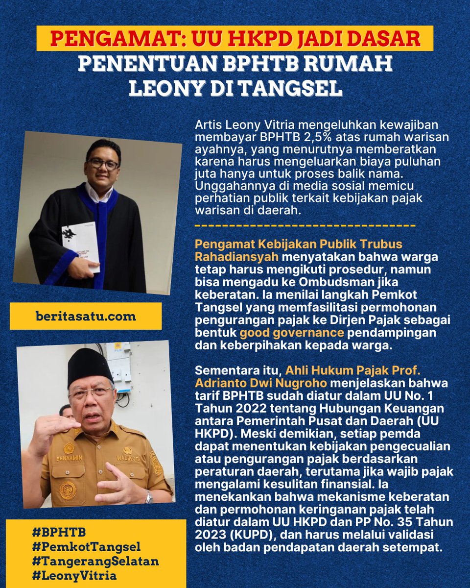 NikiClayttton's tweet photo. BPHTB ini aturan hukum, bukan opini. Karena itu cara menghadapinya juga harus lewat jalur hukum.
#BPHTB #PemkotTangsel #TangerangSelatan #LeonyVitria https://t.co/RS0aZSUDMc