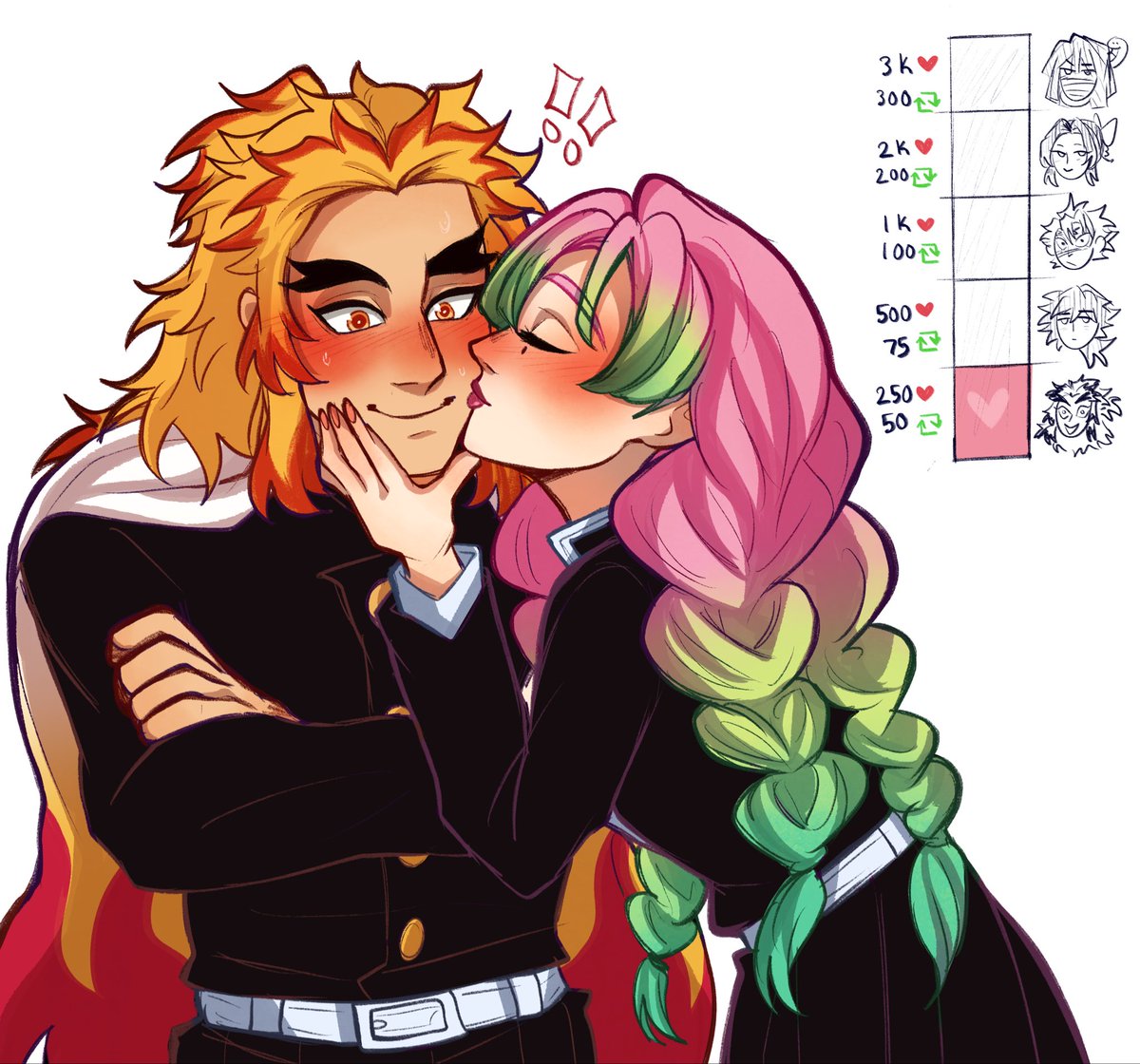 Just a peck on the cheek for him! rengoku mitsuri kny art fyp