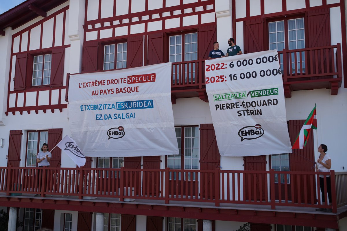 mikel_irastorza's tweet image. Gaur @EHBai-ko kideek ekintza egin dute eskuin muturreko Pierre Edouard Sterin milioidunaren etxean, Donibane Lohizunen.

Eskuin muturrak eta espekulazioak ez dute lekurik Euskal Herrian. Eraiki dezagun harresia eta defenda ditzagun gure baloreak! 

#hemenbai posible da!
