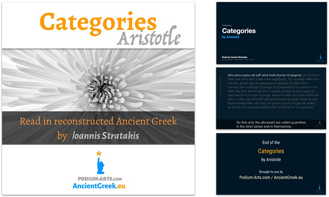 PodiumArts's tweet photo. The "Categories" by #Aristotle, 1st part of his "Organon" #videobook in #ancient #attic #greek + simultaneous highlighted original text + subtitles in English
info: https://t.co/IpR0TmwoPc
sample: https://t.co/PmDJq6FDaI https://t.co/BG0tmPPUNg