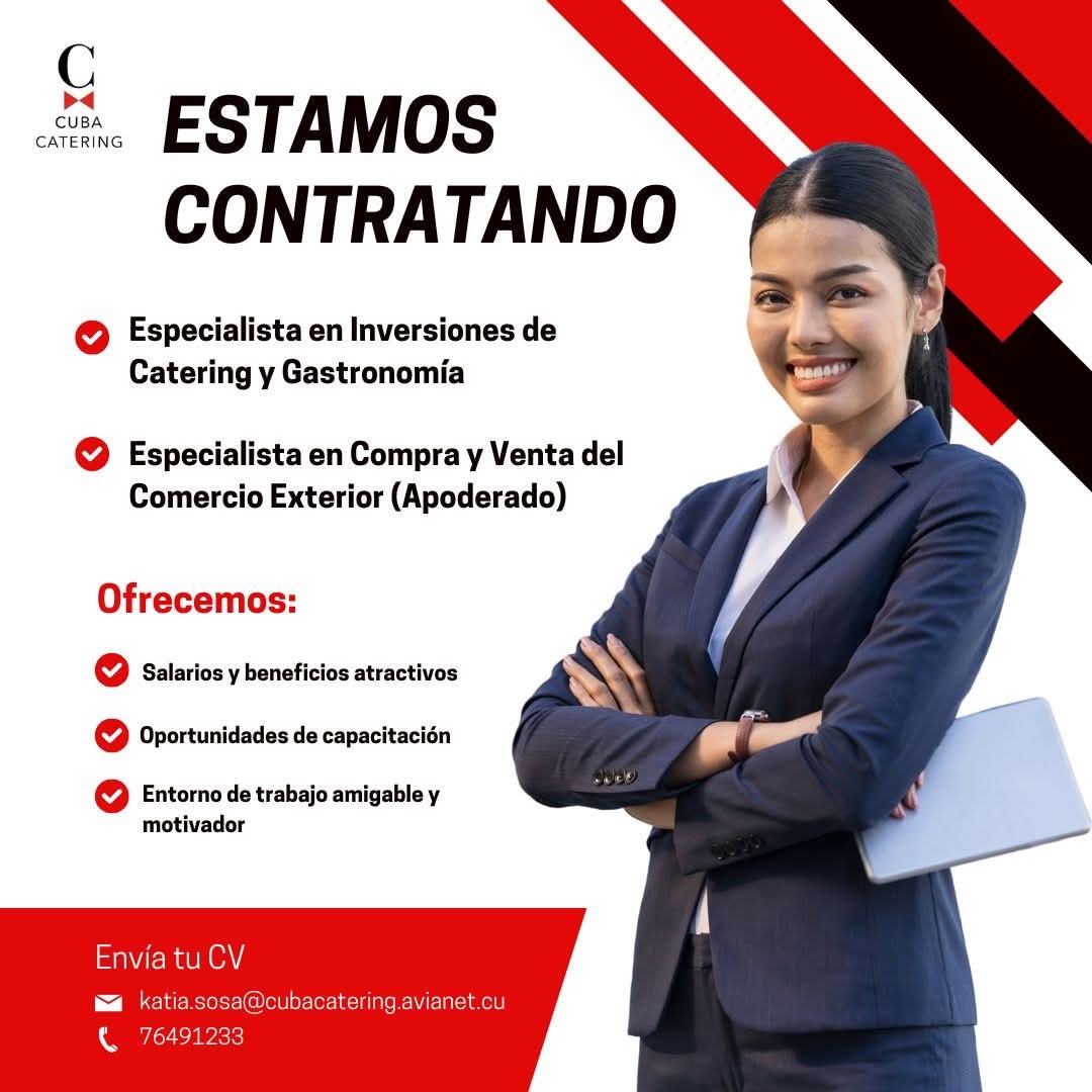 Si buscas unirte a un equipo líder, revisa nuestras vacantes disponibles en la sección ¨Blog Informativo¨ (Ofertas de Empleo) de nuestro sitio web: catering.com.cu