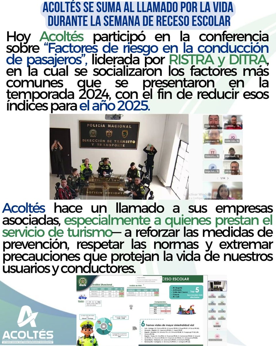 💚 En la semana de receso escolar recordamos que cada viaje es una oportunidad para cuidar lo más valioso: la vida.

Desde <a href="/Acoltes/">ACOLTÉS</a> reafirmamos nuestro compromiso con la seguridad vial y hacemos un llamado a extremar precauciones en cada trayecto. 🚍✨
#MovilidadSegura #Acoltés