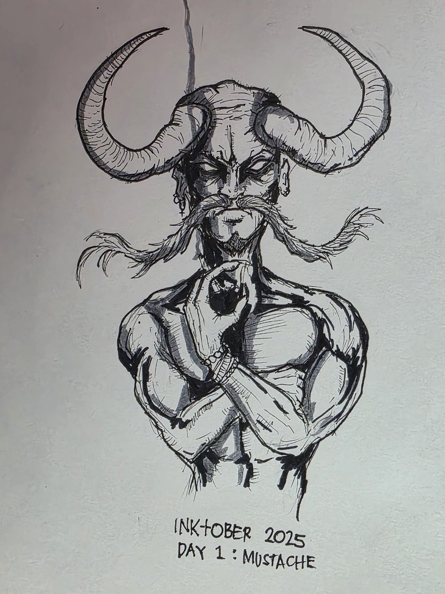 gothknight's tweet photo. Inktober 2025 - Day 1 - Mustache https://t.co/hDMa1BtTIG
