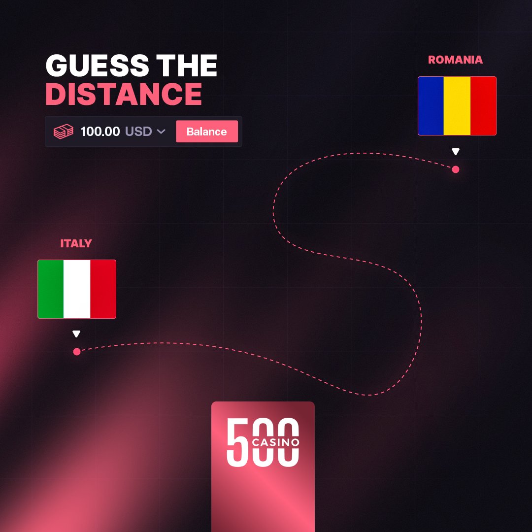 500Casino's tweet photo. We’re giving away $100 to whoever gets the closest guess at the distance between Romania 🇷🇴 and Italy 🇮🇹

No exact locations given, it’s all about your best guess 👀

RT + Drop your 500ID to enter! https://t.co/SJ2F5lwVdW