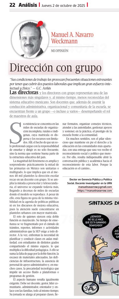 Meny_n's tweet image. Un reconocimiento a las y a los docentes que cumplen con la doble función de la dirección con grupo por las implicaciones que ello tiene en su vida personal, familiar y profesional. manuelnavarrow.com/2025/10/02/dir… 
@todos @destacar @seguidores #aech #manuelnavarrow #direccioncongrupo
