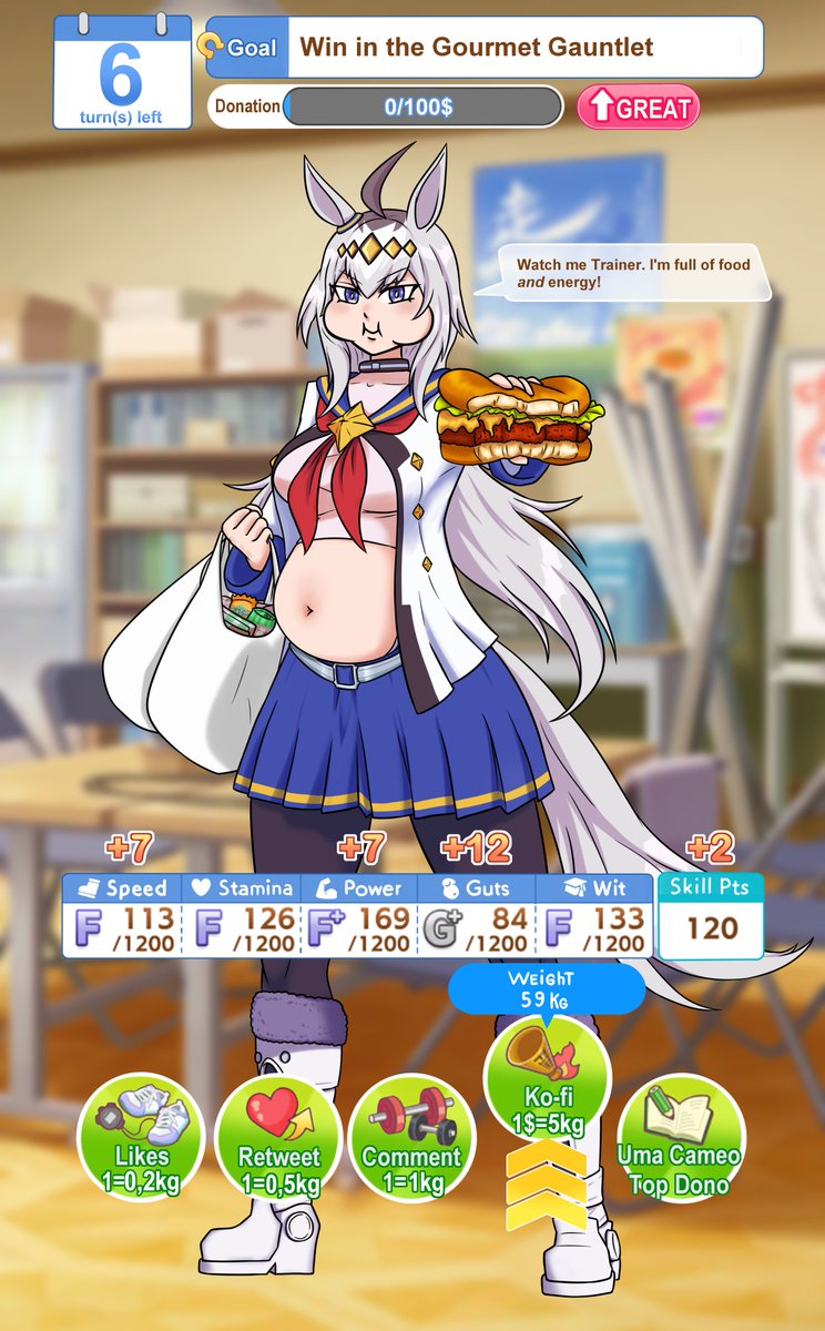 Uma WG Drive, Oguri getting prepared for the real challenge on the Party Dash event.

Top donor until next week will get to choose a Uma cameo to support Oguri on her training.

Link for support on my profile.