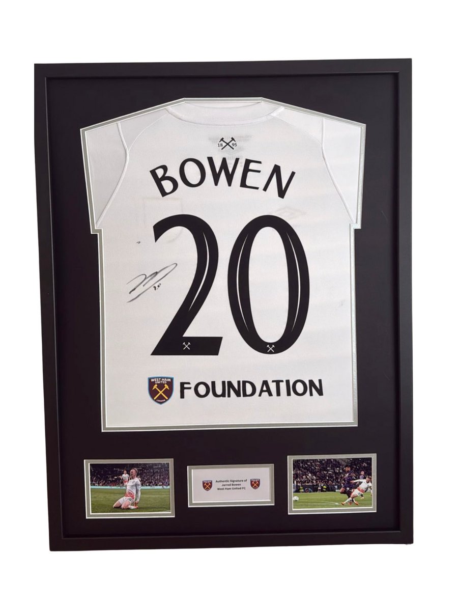 “Bowens on fire “ 

Due to demand we’ve had more final shirts done by JB 🔥⚒️

I’ve extended the sale until tonight 

£150 Unframed 
£225 framed in our HOBBS 2D frame 

WhatsApp me to discuss anything westham related or order yours on 07956215155 

HOBBS MEMORABILIA ✍🏻