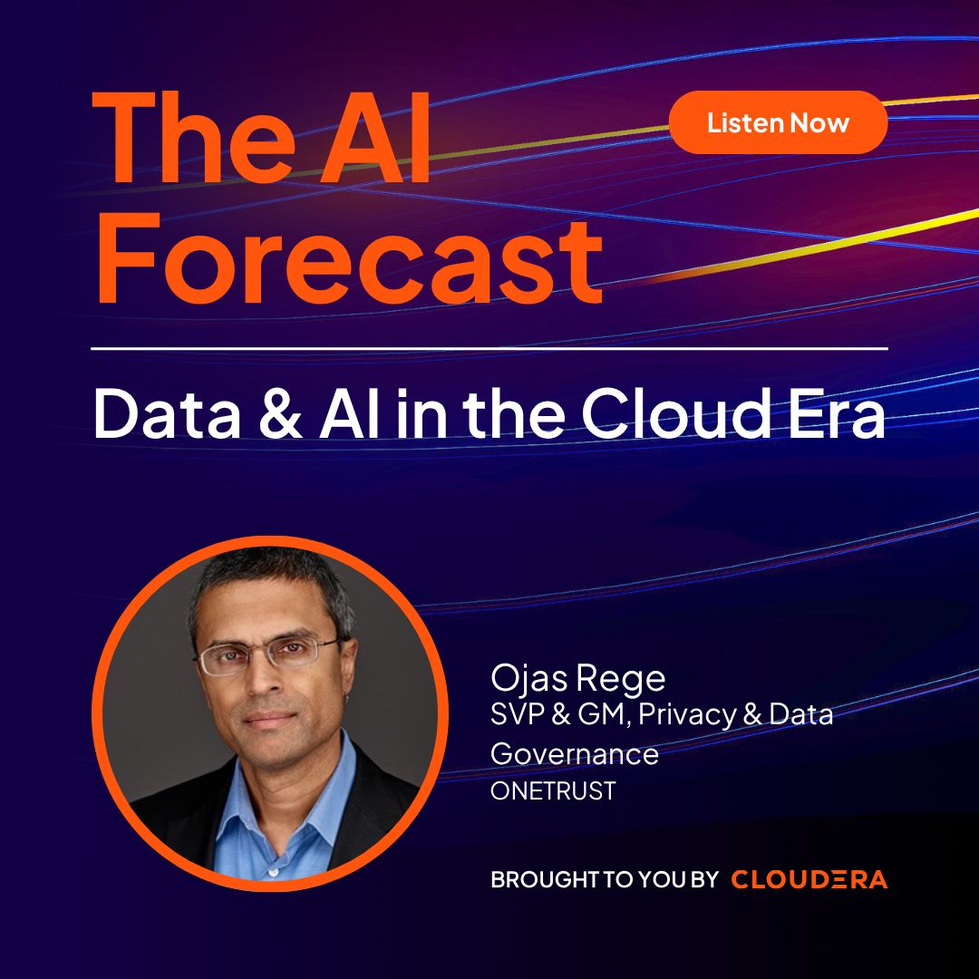 cloudera's tweet image. In the latest episode of #TheAIForecast, Ojas Rege, SVP &amp;amp; GM, Privacy &amp;amp; Data Governance at @OneTrust, explores why AI represents a “new class of risk” and how organizations can balance innovation with responsibility. 

Listen here: bit.ly/4mN8bND