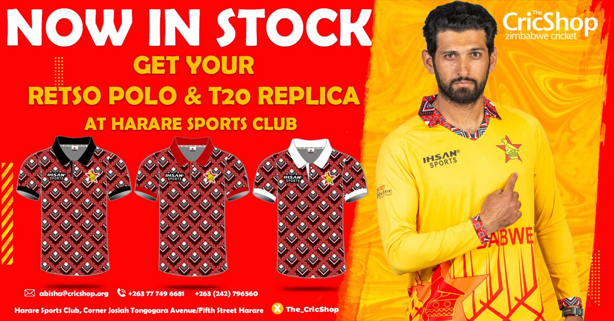 Congrats Team Zimbabwe!
Chevrons are through to the T20 Men’s World Cup 2026🇿🇼🏏

Celebrate the qualification in style get your official Zimbabwe Cricket shirts today.

📍 Visit The Cricshop, Harare Sports Club (Gate 3, Cnr 5th &amp; Tongogara)
📲 Order on WhatsApp: +263777496681