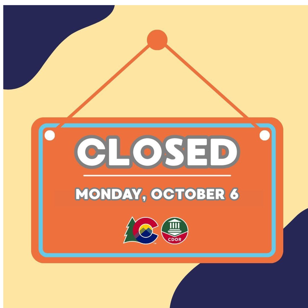 Heads up! All DMV offices will be closed on Monday, October 6 in observance of Frances Xavier Cabrini Day. Please visit bit.ly/3LDbB5R for more information about the State of Colorado Employees holiday schedule.