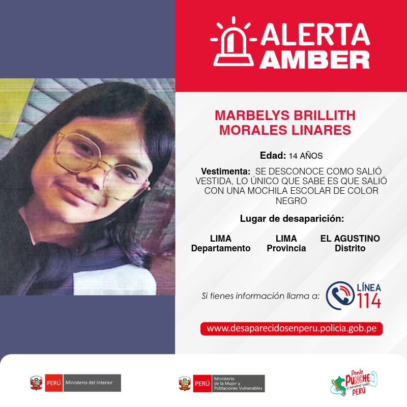MimpPeru's tweet photo. #AlertaAmber 📷  Han desaparecido:
📷 La adolescente SARAI ROSMERI OBISPO CASANCHO de 17 años.
📷 La señora LUCIA YSABEL GIRALDO CANO de 52 años.
📷 La adolescente SANDRA ISABEL HIDALDO GONZALES de 16 años.
📷 La adolescente MARBELYS BRILLITH MORALES LINARES de 14 años.
Si tienes información sobre sus paraderos, comunícate con la Línea 114.
📷 Comparte y ayúdanos a encontrarlas.
#DesaparecidosPerú