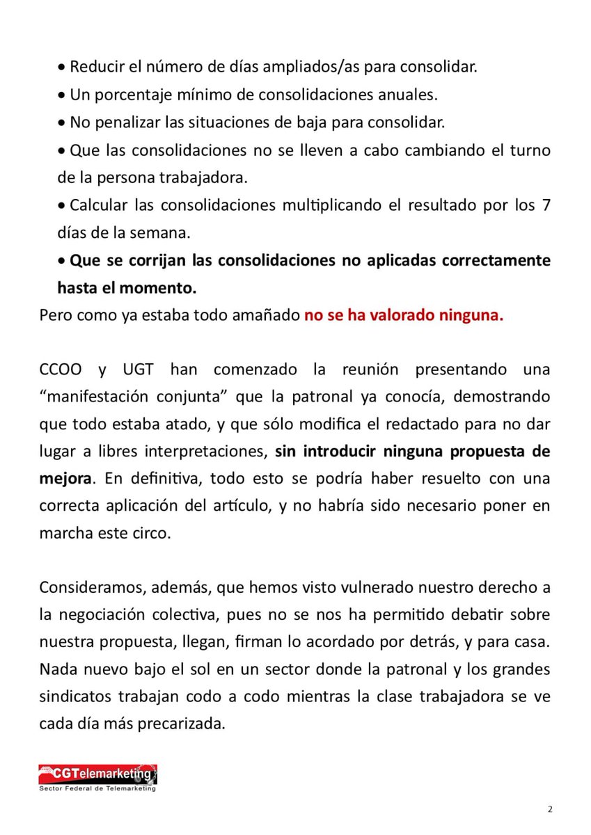 🔴⚫ABIERTA Y CERRADA LA MESA DE CONVENIO PARA EMPEORAR LAS CONSOLIDACIONES DE JORNADA.