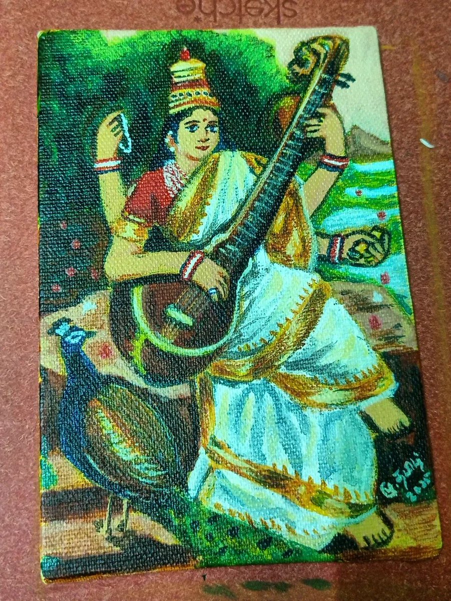 thamizhvannan's tweet photo. Paying homage to the goddess of knowledge and arts 🌹✨ Recreated the iconic Raja Ravi Varma's Saraswati painting for Aayutha Pooja festival 🙏❤️ Wishing everyone a blessed celebration! #AayuthaPooja #RajaRaviVarma #Saraswati #AcrylicPainting #IndianArt #FestiveVibes #ArtTribute https://t.co/mR38Z5qDnO