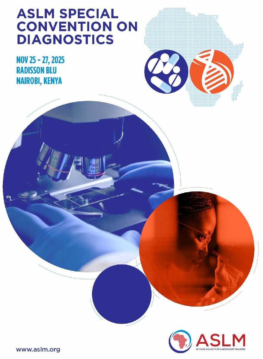 ASLM_News's tweet photo. ⏰ Reminder: Registration is Still Ongoing!

Join us at the ASLM Special Convention on Diagnostics 2025
📅 25–27 November 2025
📍 Radisson Blu, Nairobi, Kenya
💡 Theme: “Accelerating Diagnostic Innovation and Collaboration to Combat AMR and Advance Health Security in Africa.”

Why attend?
✅ Explore diagnostic innovations tailored for Africa
✅ Share and learn about the latest AMR strategies
✅ Position your organization as a key driver of health security
✅ Network with policymakers, funders, and global health leaders

🔗 Don’t wait — secure your spot today: https://t.co/RWgapkLmsx

ℹ️ Learn more: https://t.co/9bEqrYobqs

#ASLMConvention2025 #DiagnosticsAfrica #AMR #GlobalHealth #HealthSecurity