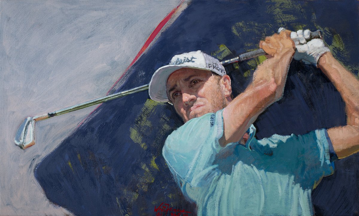 RBC_Heritage's tweet photo. Greatness deserves to be immortalized. 🏌️‍♂️

Today we proudly unveil the official portrait of our 2025 Champion, Justin Thomas, a stunning work by West Fraser that reflects both JT’s triumph on the course and the spirit behind it.🏆🎨 https://t.co/odcW2BnqzM