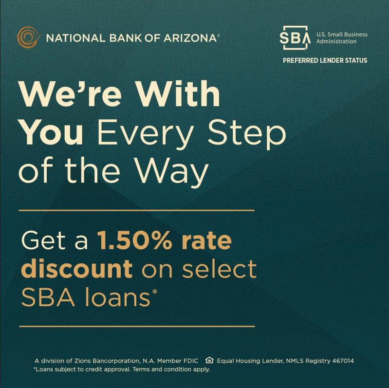 When you choose NBAZ to be your SBA preferred lender, they’ll be there every step of the way. Not only do their bankers have experience working with a variety of industries, when you apply you can receive a 1.5% rate discount on select SBA loans.