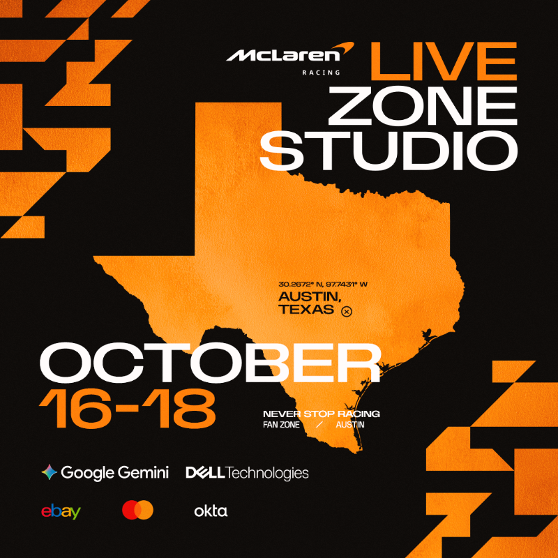 McLarenF1's tweet photo. Austin, are you ready to step into the zone? 👀

See you at The Zone Studio from the 16-18th October 🇺🇸

#McLaren | #NeverStopRacing