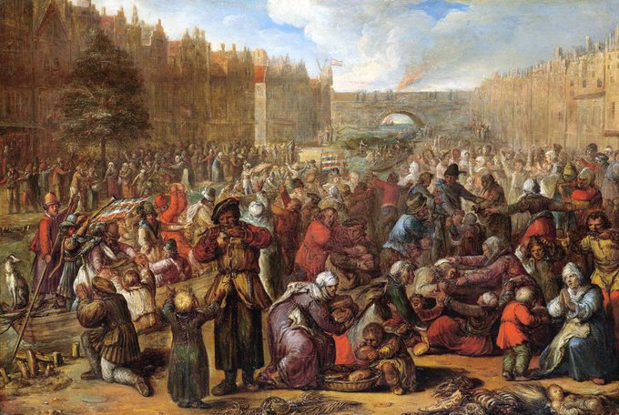boudewijnsteur's tweet photo. Op deze dag in 1574 werd Leiden ontzet na een belegering van bijna een jaar (met een kleine onderbreking). Ongeveer 6000 mensen kwamen om van de honger en de pest. In de ochtend voeren de geuzen de stad met hun vloot binnen met haring en wittebrood. Feest in Leiden vandaag! https://t.co/9avor3lPHZ