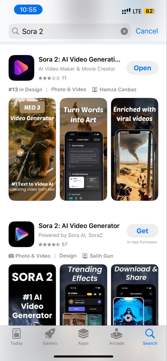 _mwc's tweet image. Yuk. First result in App Store for Sora 2 is an imposter.