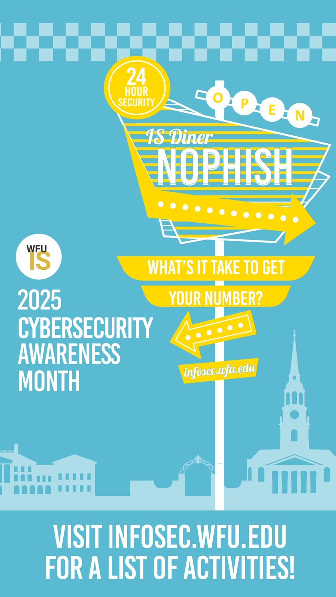 October is here, and so is Cybersecurity Awareness Month! 🎵 What’s it take to get your number? 🎵 Not much sometimes! Our goal is to make sure your data is secure and that you’re prepared for any scam that comes your way. 🌭 Visit infosec.wfu.edu for complete details!
