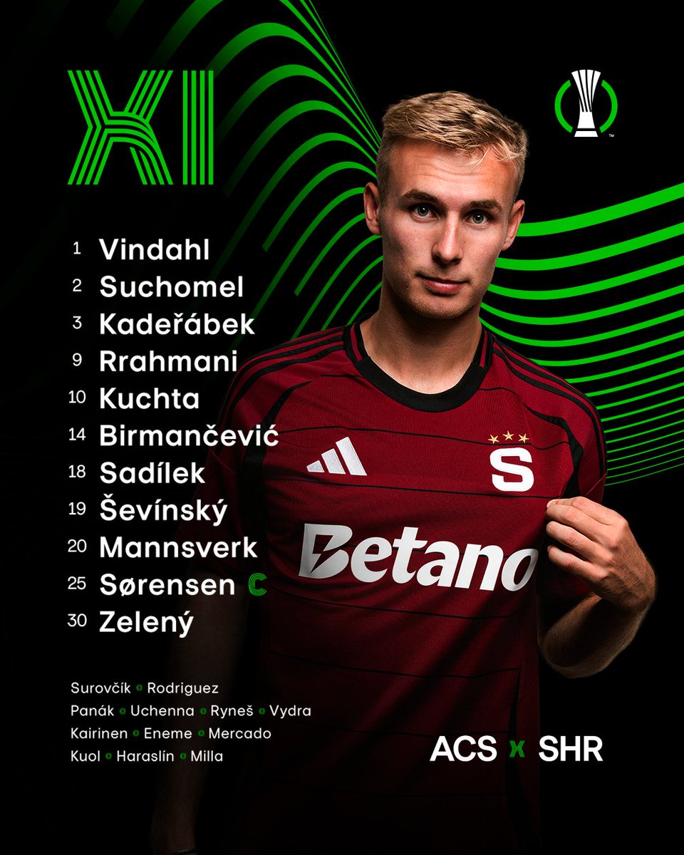 ACSparta_FR's tweet photo. ⚔️ COMPO ⚔️ 

🧤 Vindahl 
🛡️ Ševinský-Sørensen-Zelený 
🧠 Kadeřábek-Sadílek-Mannsverk-Suchomel
⚔️ Birmančević-Kuchta-Rrahmani

#acsparta #UECL https://t.co/Y3KIzXihnC
