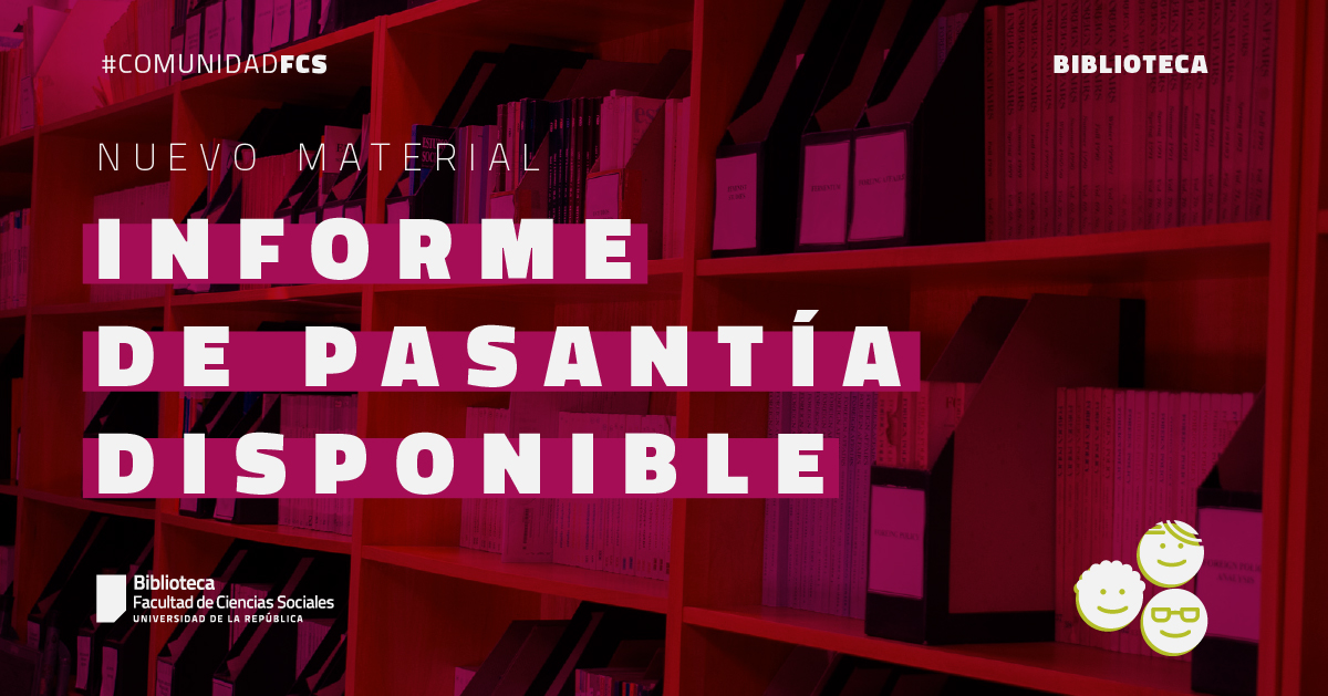 BibliotecaFCS Udelar (@bibliotecafcs) on Twitter photo #IngresosNuevos
Informe de Pasantía de la Licenciatura en Sociología
Rivero, Sofía (2025) Sistematización y caracterización de las cooperativas de usuarios de ahorro previo asociadas a FECOVI
Tutora: Vanoli, Sofía
Ubicación en Biblioteca FCS: TS Pas 029
<a href="/DeptoSociologia/">Departamento de Sociología - Udelar</a> #IngresosNuevos
Informe de Pasantía de la Licenciatura en Sociología
Rivero, Sofía (2025) Sistematización y caracterización de las cooperativas de usuarios de ahorro previo asociadas a FECOVI
Tutora: Vanoli, Sofía
Ubicación en Biblioteca FCS: TS Pas 029
<a href="/DeptoSociologia/">Departamento de Sociología - Udelar</a>