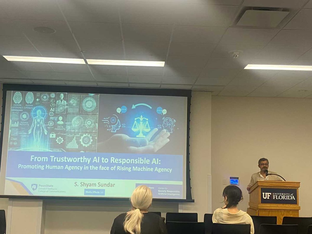 UFCJCGrad's tweet image. We were honored to host @Shyamer of @PENNSTATEU1 at @UFCJCGrad. He delivered two compelling talks on ethical AI and research innovation, sparking meaningful dialogue across campus. Thank you, Dr. Sundar, for sharing your expertise! #AI #EthicalTech #UF